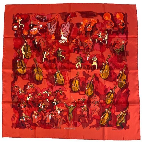 Hermes Accessories - Hermes Carré 90 Concerto Scarf Silk Red Multicolor Women